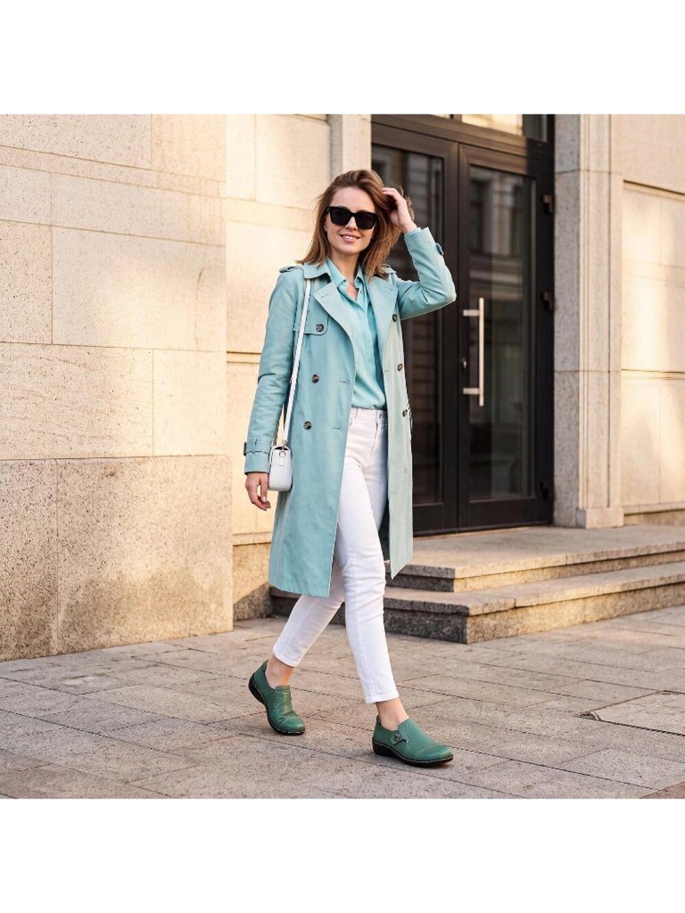 Women's Green Leather Casual Comfortable Dressy Flats Loafers & Slip-On Shoes - Picture 2 of 6